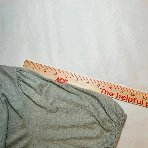 Abercrombie & Fitch Size Small Knit Ruched Tie Top Green Short Sleeve Blouse - Picture 13 of 13